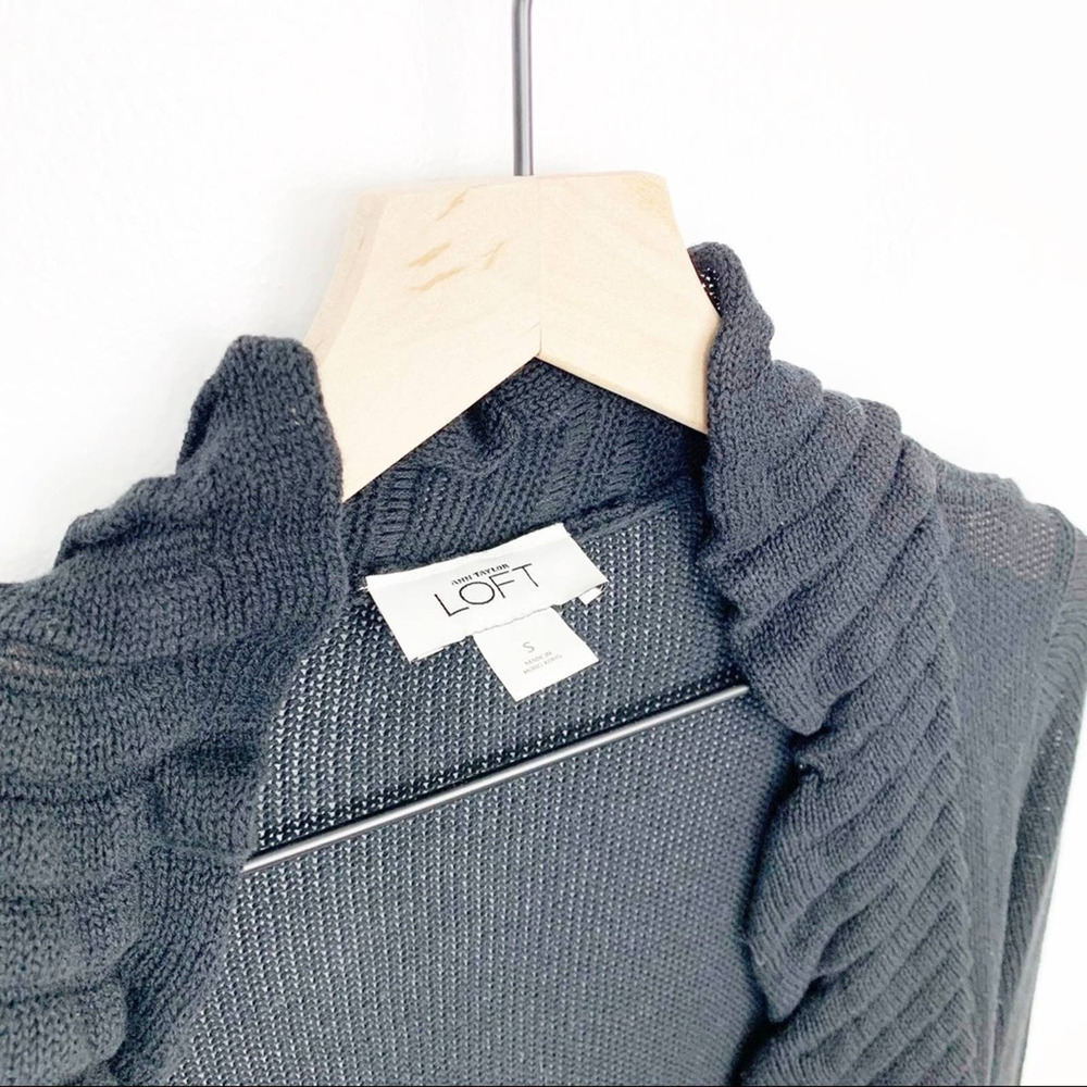 Loft Cardigan Womens Size Small Ruffle Neck Cascading Black Sweater - Picture 4 of 4